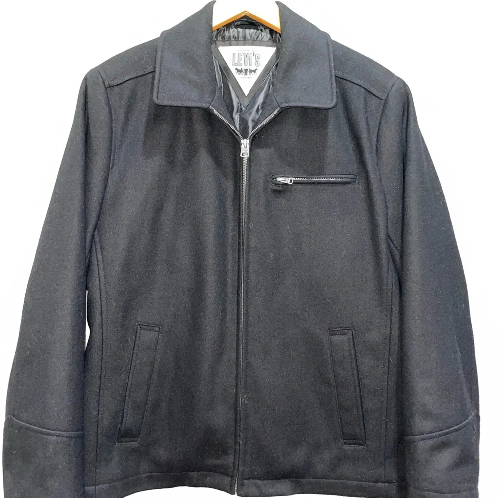 Levi’s Black Wool‎ Blend Zip Jacket Men’s Large Lined Classic Winter Coat